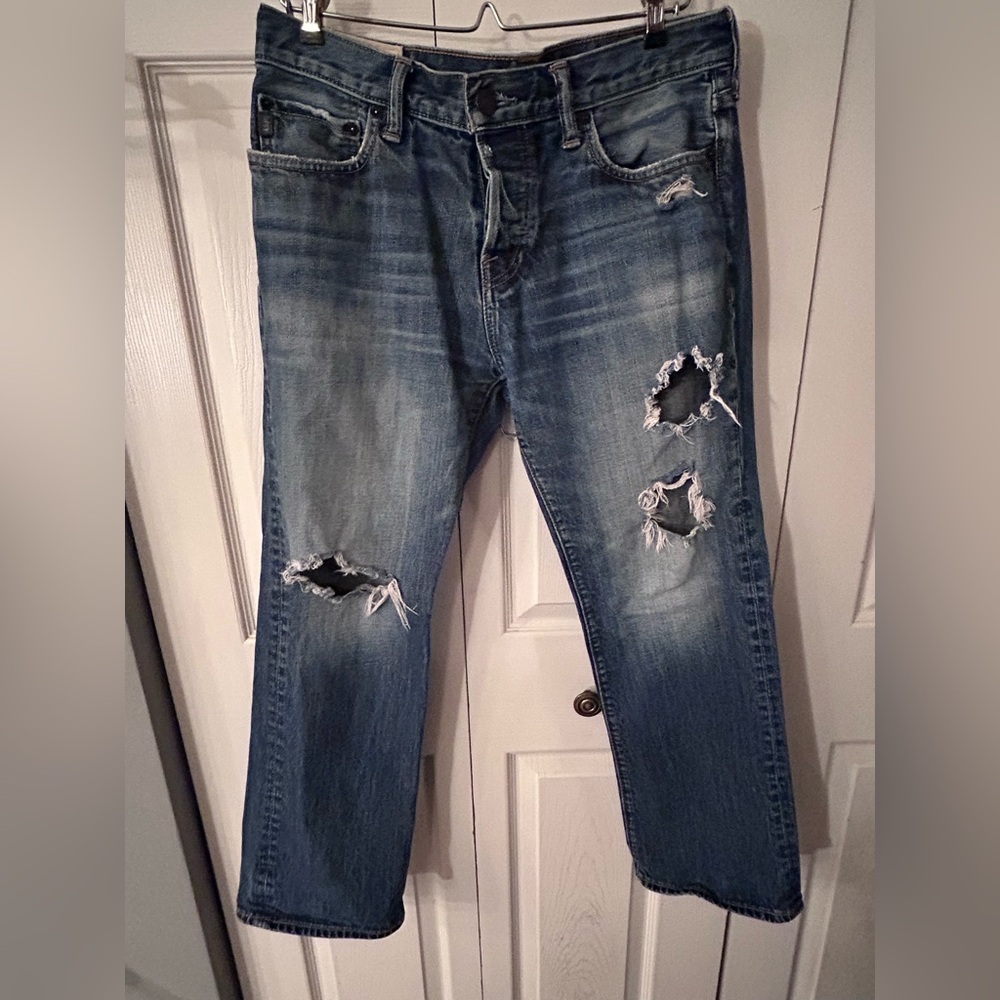 Abercrombie & Fitch Relaxed Fit Distressed Jeans - Blue